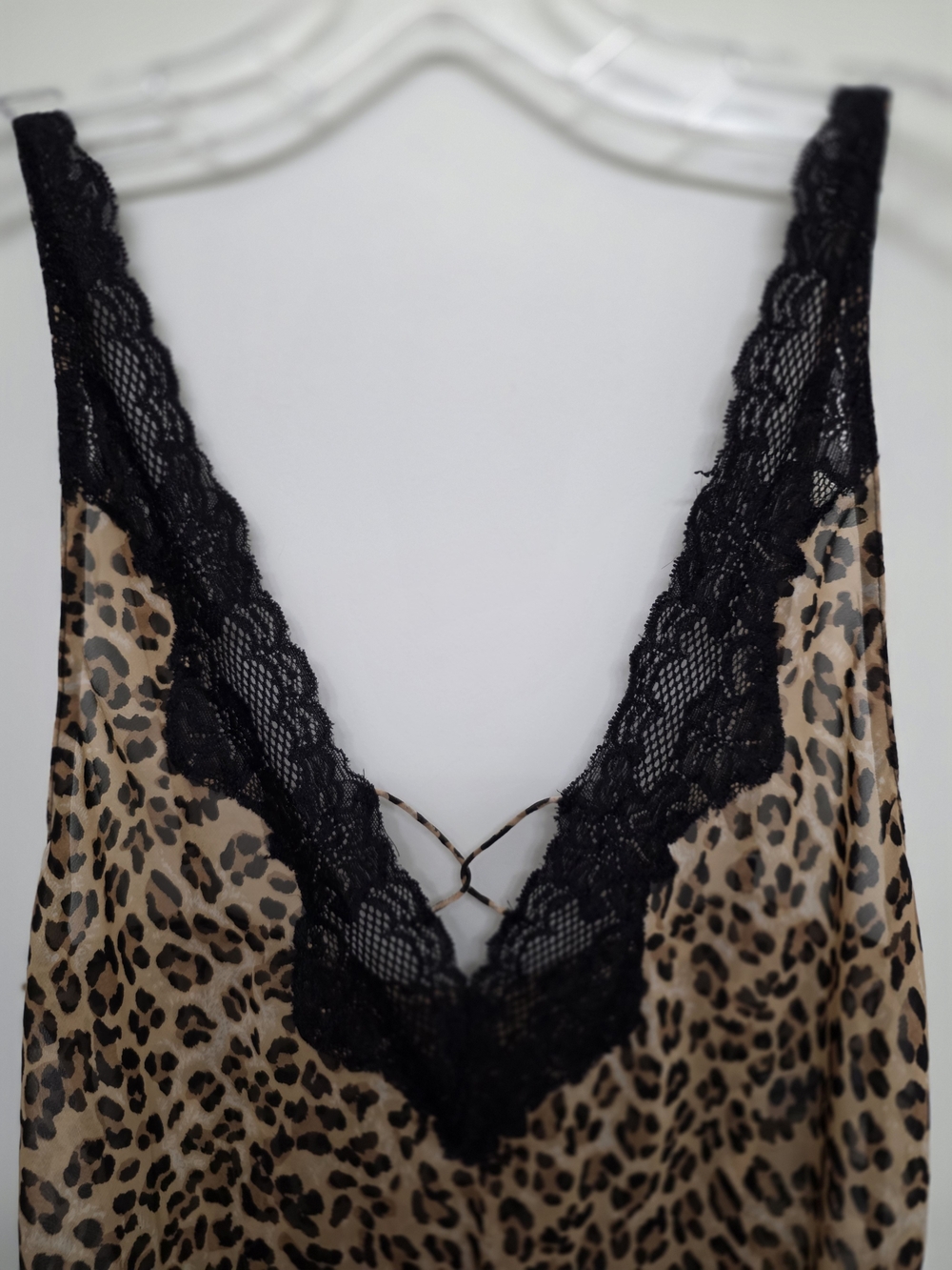 Valerie Stevens Leopard-Print Slip Gown with Black Lace Trim - Picture 3 of 5